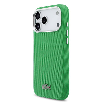 iPhone 17 Pro Max Kılıf Lacoste Orijinal Lisanslı M-Safe Şarj Özellikli PVC Pike Desenli Arka Yüzey İkonik Timsah Dokuma Logolu Kılıf