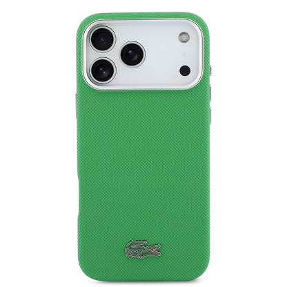 iPhone 17 Pro Max Kılıf Lacoste Orijinal Lisanslı M-Safe Şarj Özellikli PVC Pike Desenli Arka Yüzey İkonik Timsah Dokuma Logolu Kılıf
