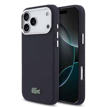 iPhone 17 Pro Max Kılıf Lacoste Orijinal Lisanslı M-Safe Şarj Özellikli PVC Pike Desenli Arka Yüzey İkonik Timsah Dokuma Logolu Kılıf