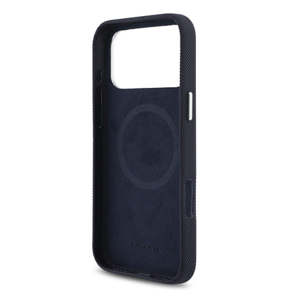 iPhone 17 Pro Max Kılıf Lacoste Orijinal Lisanslı M-Safe Şarj Özellikli PVC Pike Desenli Arka Yüzey İkonik Timsah Dokuma Logolu Kılıf