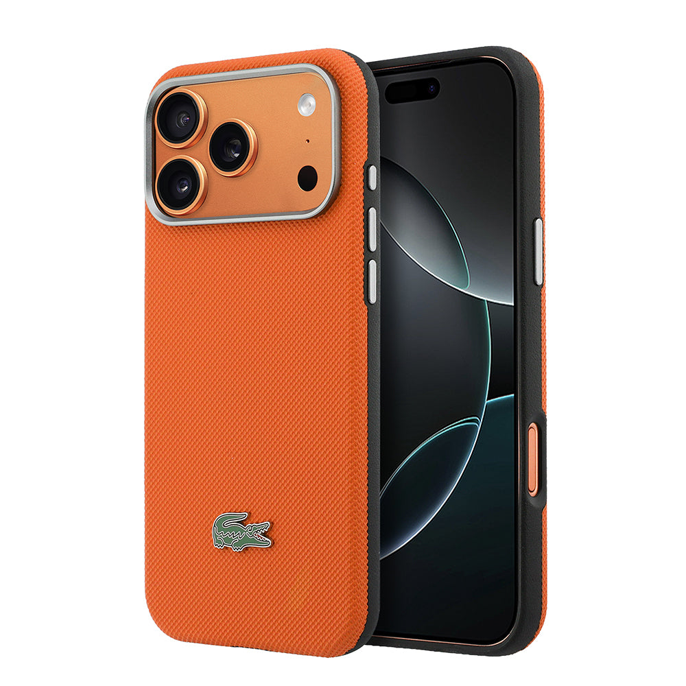 iPhone 17 Pro Max Kılıf Lacoste Orijinal Lisanslı M-Safe Şarj Özellikli PVC Yarı Pike Desenli Arka Yüzey İkonik Timsah Dokuma Logolu Kılıf