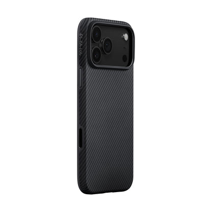 iPhone 17 Pro Max Kılıf M-safe Şarj Özellikli 1500D Aramid Fiber Pitaka Military-Grade Classic Serisi Black-Grey Twill Kılıf