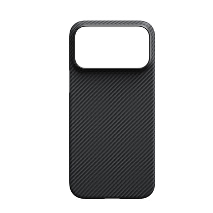 iPhone 17 Pro Max Kılıf M-safe Şarj Özellikli 1500D Aramid Fiber Pitaka Ultra-Slim Classic Serisi Black-Grey Twill Kılıf