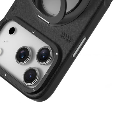 iPhone 17 Pro Max Kılıf M-safe Şarj Özellikli 360 Derece Standlı Basit Mat Deri Desenli Youngkit Tech Leather Serisi Kılıf