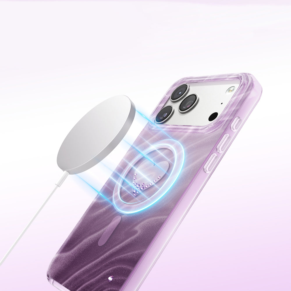 iPhone 17 Pro Max Kılıf M-Safe Şarj Özellikli Orijinal Swarovski Taşlı Zore Paris Rovix Sert PC Kılıf