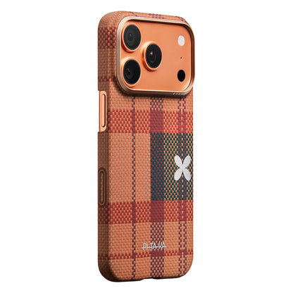 iPhone 17 Pro Max Kılıf M-safe Şarj Özellikli Aramid Karbon Fiber Pitaka Flora in Grid Serisi Kılıf