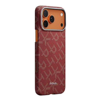 iPhone 17 Pro Max Kılıf M-safe Şarj Özellikli Aramid Fiber Pitaka Tactile Woven Monogram Serisi Kılıf