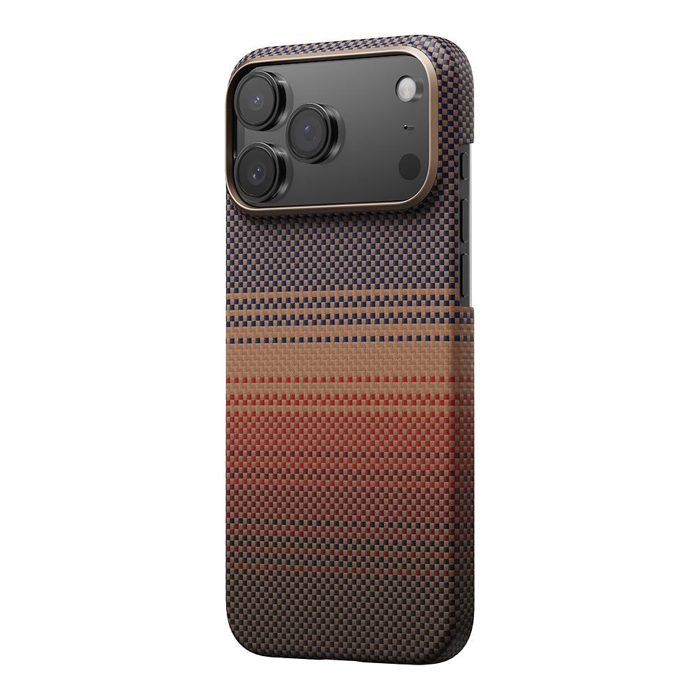 iPhone 17 Pro Max Kılıf M-safe Şarj Özellikli Aramid Fiber Pitaka Tactile Woven Sunset-Moonrise Serisi Sunset Kılıf