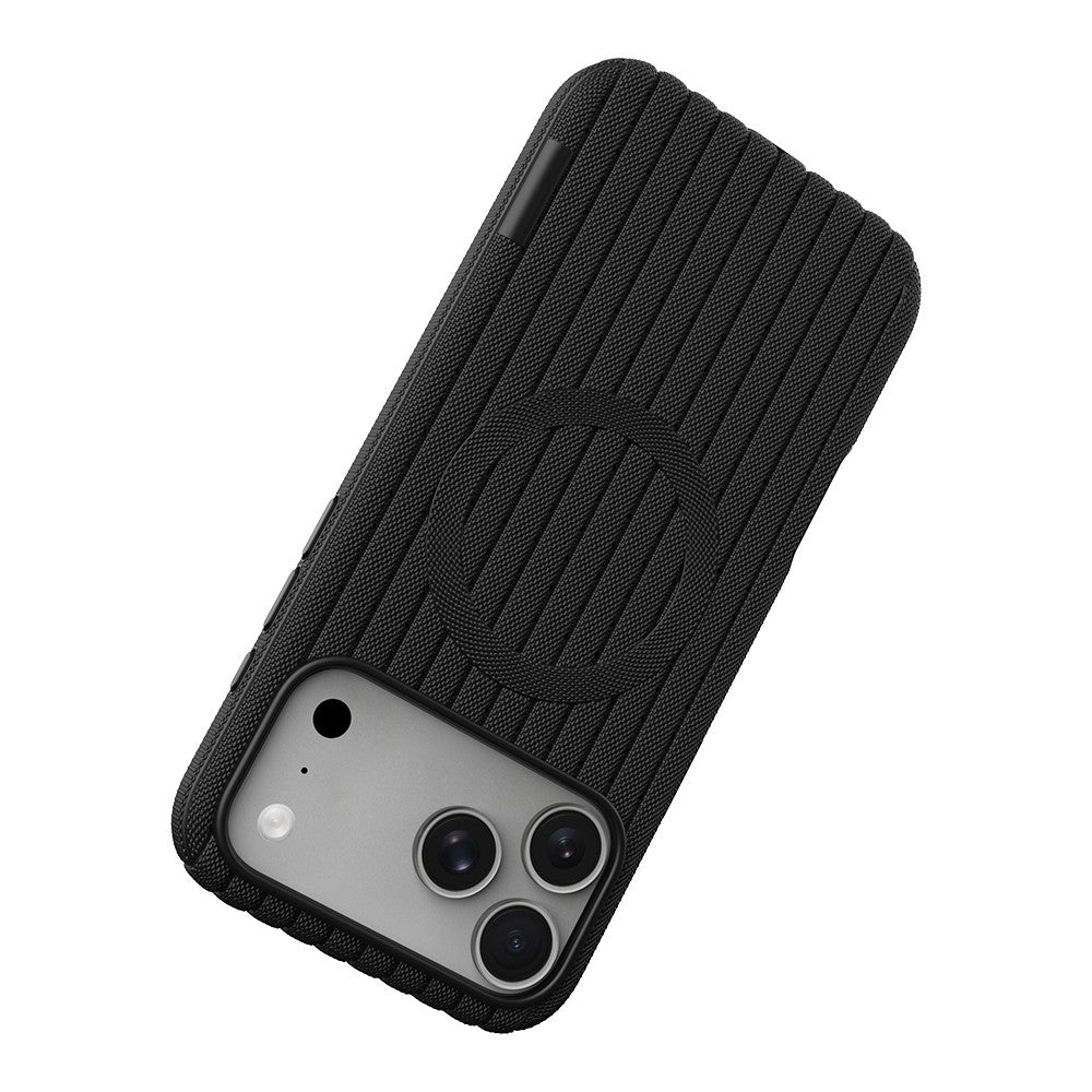iPhone 17 Pro Max Kılıf M-Safe Şarj Özellikli Çizgi Desenli Kumaş Dokulu Zore Paris Lorin Kılıf
