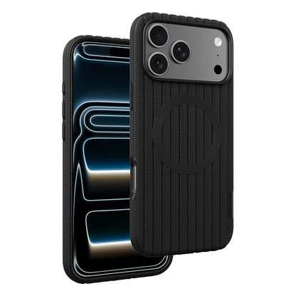 iPhone 17 Pro Max Kılıf M-Safe Şarj Özellikli Çizgi Desenli Kumaş Dokulu Zore Paris Lorin Kılıf
