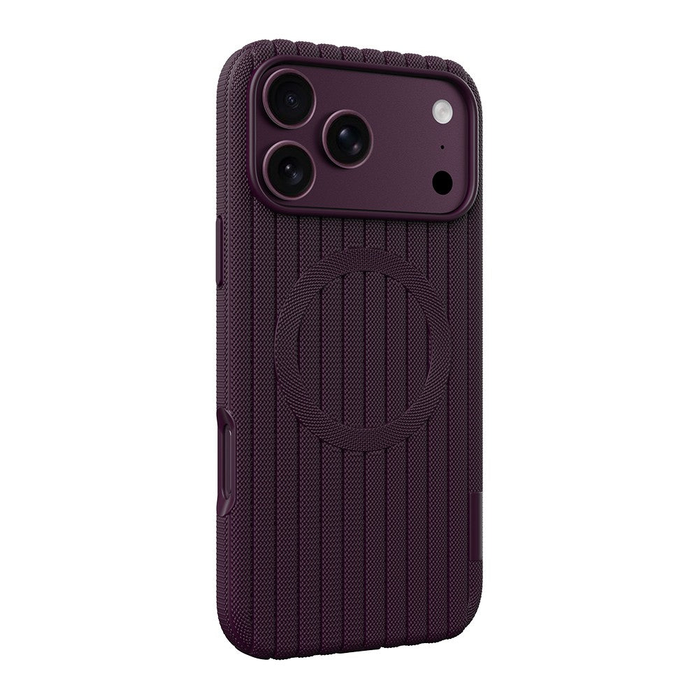 iPhone 17 Pro Max Kılıf M-Safe Şarj Özellikli Çizgi Desenli Kumaş Dokulu Zore Paris Lorin Kılıf