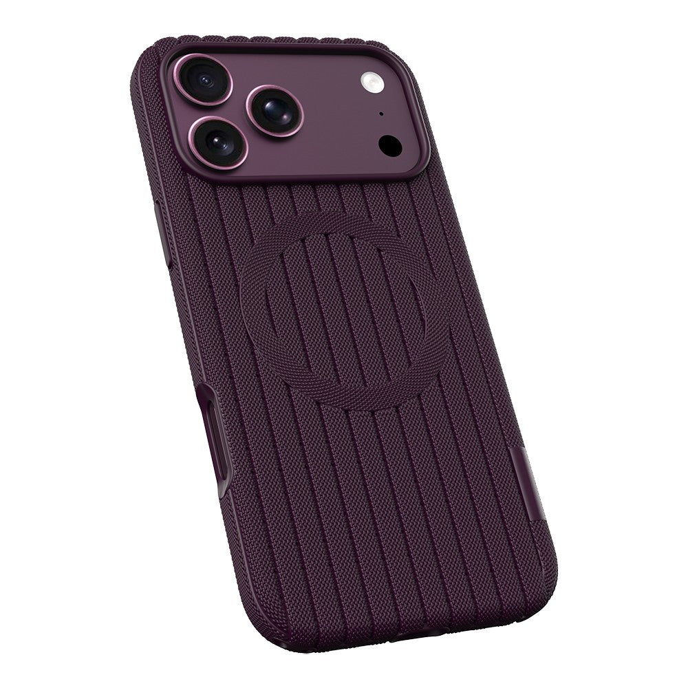iPhone 17 Pro Max Kılıf M-Safe Şarj Özellikli Çizgi Desenli Kumaş Dokulu Zore Paris Lorin Kılıf