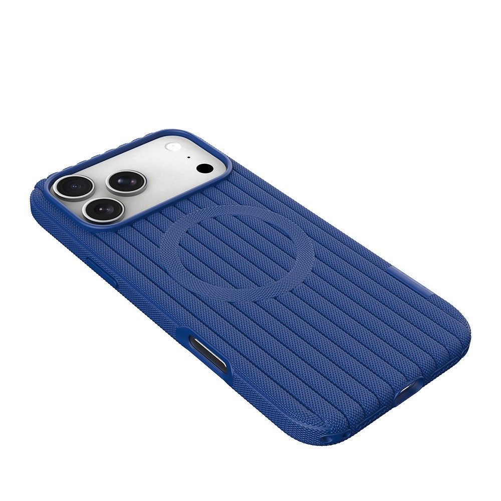 iPhone 17 Pro Max Kılıf M-Safe Şarj Özellikli Çizgi Desenli Kumaş Dokulu Zore Paris Lorin Kılıf