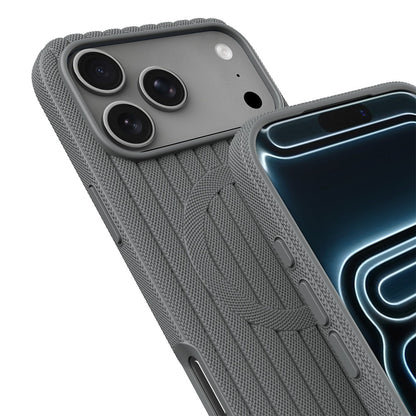 iPhone 17 Pro Max Kılıf M-Safe Şarj Özellikli Çizgi Desenli Kumaş Dokulu Zore Paris Lorin Kılıf