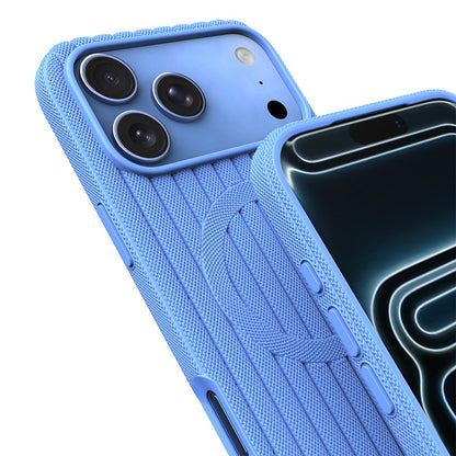 iPhone 17 Pro Max Kılıf M-Safe Şarj Özellikli Çizgi Desenli Kumaş Dokulu Zore Paris Lorin Kılıf