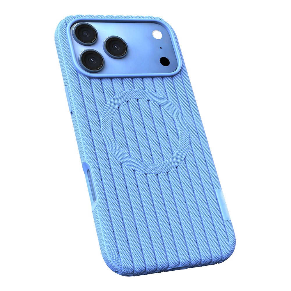 iPhone 17 Pro Max Kılıf M-Safe Şarj Özellikli Çizgi Desenli Kumaş Dokulu Zore Paris Lorin Kılıf