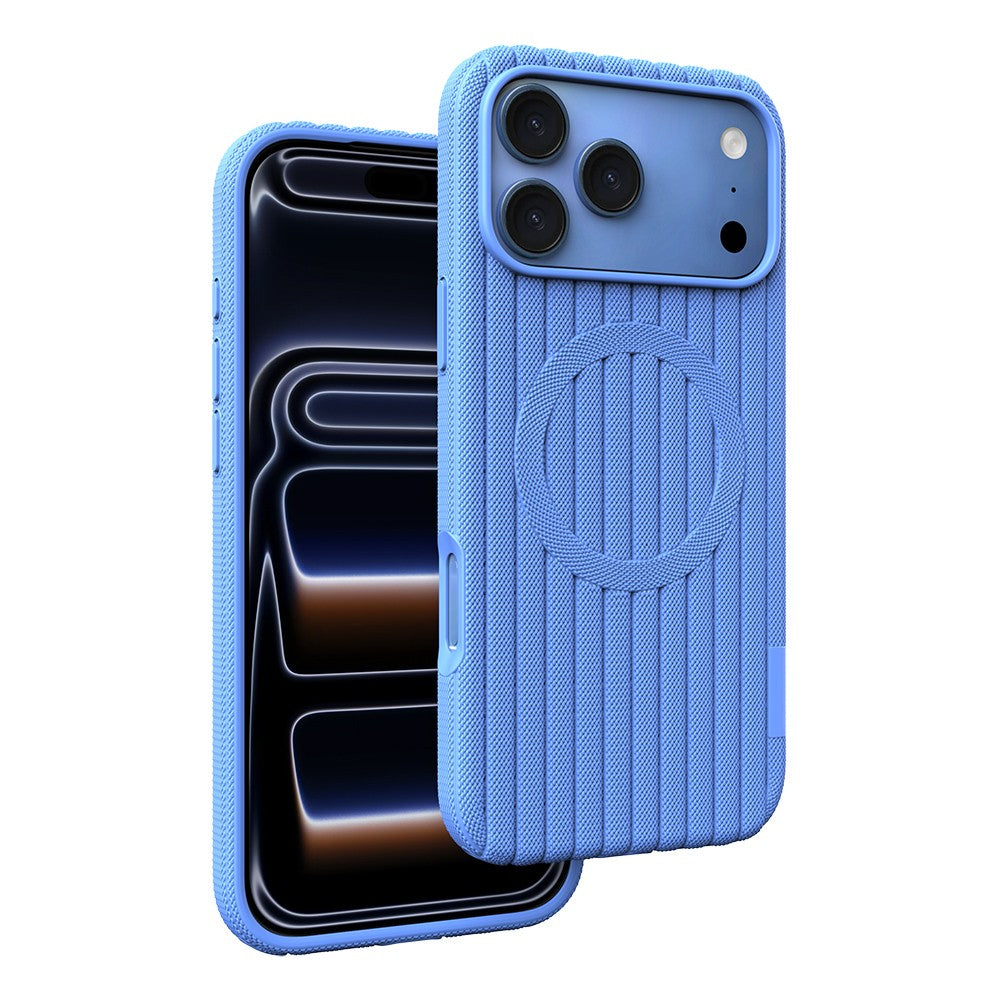iPhone 17 Pro Max Kılıf M-Safe Şarj Özellikli Çizgi Desenli Kumaş Dokulu Zore Paris Lorin Kılıf