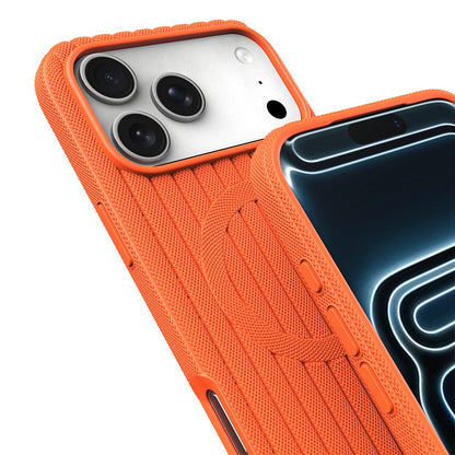 iPhone 17 Pro Max Kılıf M-Safe Şarj Özellikli Çizgi Desenli Kumaş Dokulu Zore Paris Lorin Kılıf