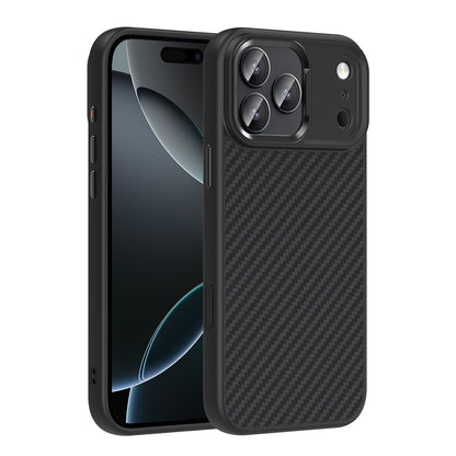 iPhone 17 Pro Max Kılıf M-Safe Şarj Özellikli Karbon Fiber Görünümlü Zore Truva Silikon Kılıf