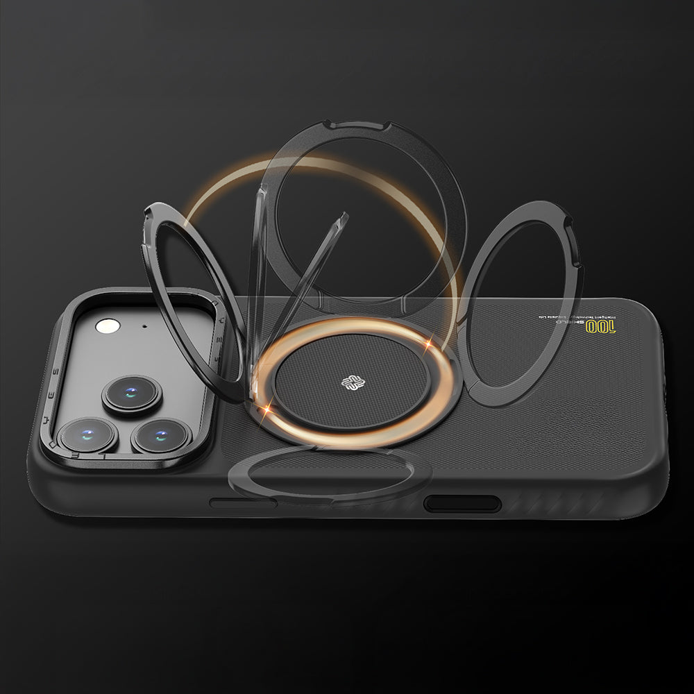 iPhone 17 Pro Max Kılıf M-safe Şarj Özellikli Metal Standlı Lenyes CK225 Kevlar Kılıf