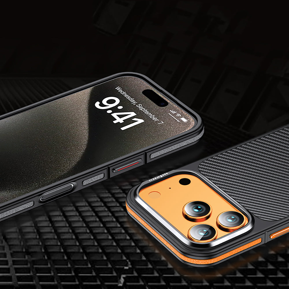 iPhone 17 Pro Max Kılıf Mat Transparan Karbon Fiber Görünümlü Wlons Marin Kılıf