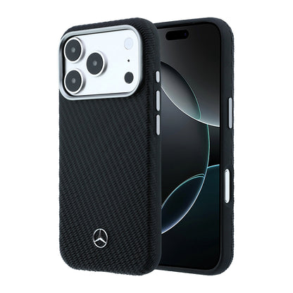 iPhone 17 Pro Max Kılıf Mercedes Benz Orijinal Lisanslı M-safe Şarj Özellikli 3D Metal Logolu Wrap Wood Deri Kılıf