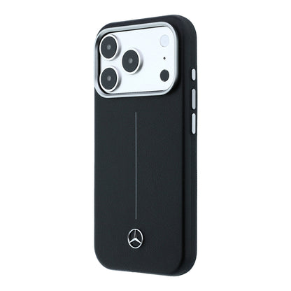 iPhone 17 Pro Max Kılıf Mercedes Benz Orijinal Lisanslı M-safe Şarj Özellikli Metal Yıldız Logolu Çizgili Deri Kılıf