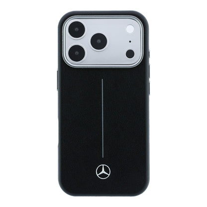 iPhone 17 Pro Max Kılıf Mercedes Benz Orijinal Lisanslı M-safe Şarj Özellikli Metal Yıldız Logolu Çizgili Deri Kılıf