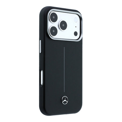 iPhone 17 Pro Max Kılıf Mercedes Benz Orijinal Lisanslı M-safe Şarj Özellikli Metal Yıldız Logolu Çizgili Deri Kılıf