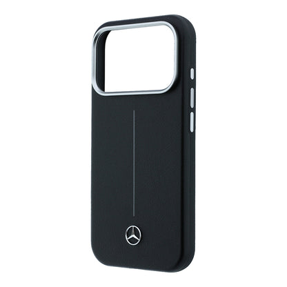 iPhone 17 Pro Max Kılıf Mercedes Benz Orijinal Lisanslı M-safe Şarj Özellikli Metal Yıldız Logolu Çizgili Deri Kılıf
