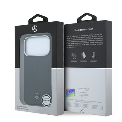 iPhone 17 Pro Max Kılıf Mercedes Benz Orijinal Lisanslı M-safe Şarj Özellikli Metal Yıldız Logolu Çizgili Deri Kılıf