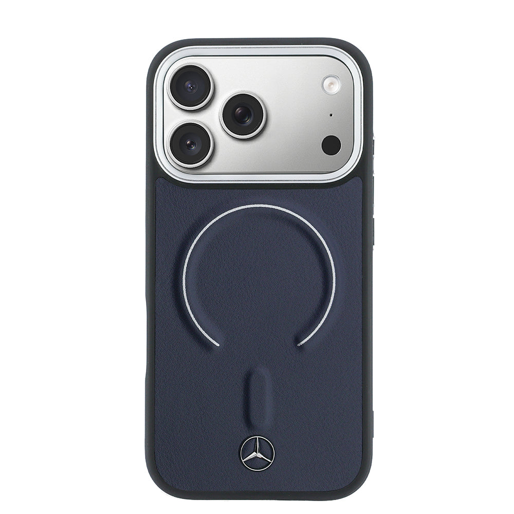 iPhone 17 Pro Max Kılıf Mercedes Benz Orijinal Lisanslı M-safe Şarj Özellikli Metal Yıldız Logolu Kabartmalı Deri Kılıf