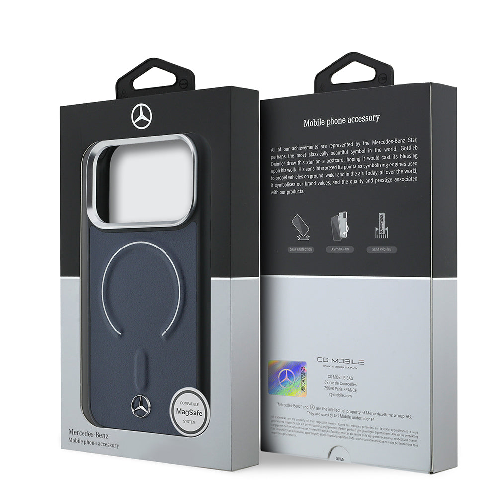 iPhone 17 Pro Max Kılıf Mercedes Benz Orijinal Lisanslı M-safe Şarj Özellikli Metal Yıldız Logolu Kabartmalı Deri Kılıf