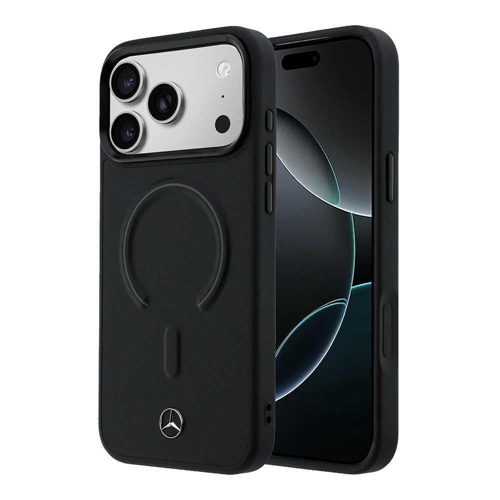 iPhone 17 Pro Max Kılıf Mercedes Benz Orijinal Lisanslı M-safe Şarj Özellikli Metal Yıldız Logolu Kabartmalı Deri Kılıf