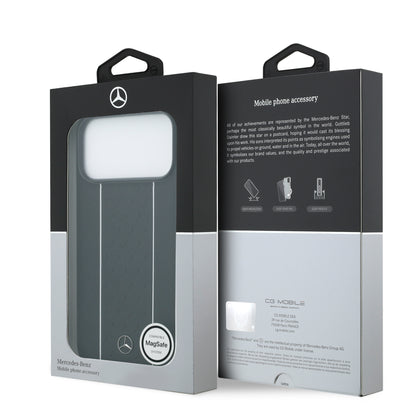 iPhone 17 Pro Max Kılıf Mercedes Benz Orijinal Lisanslı M-safe Şarj Özellikli Şeritli Yıldız Desenli Metal Logolu Deri Kılıf