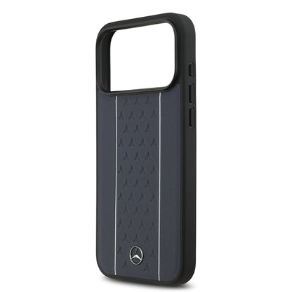 iPhone 17 Pro Max Kılıf Mercedes Benz OrijinalLisanslı M-safe Şarj Özellikli Şeritli Yıldız Desenli Metal Logolu Deri Kılıf