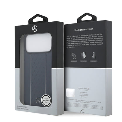 iPhone 17 Pro Max Kılıf Mercedes Benz OrijinalLisanslı M-safe Şarj Özellikli Şeritli Yıldız Desenli Metal Logolu Deri Kılıf
