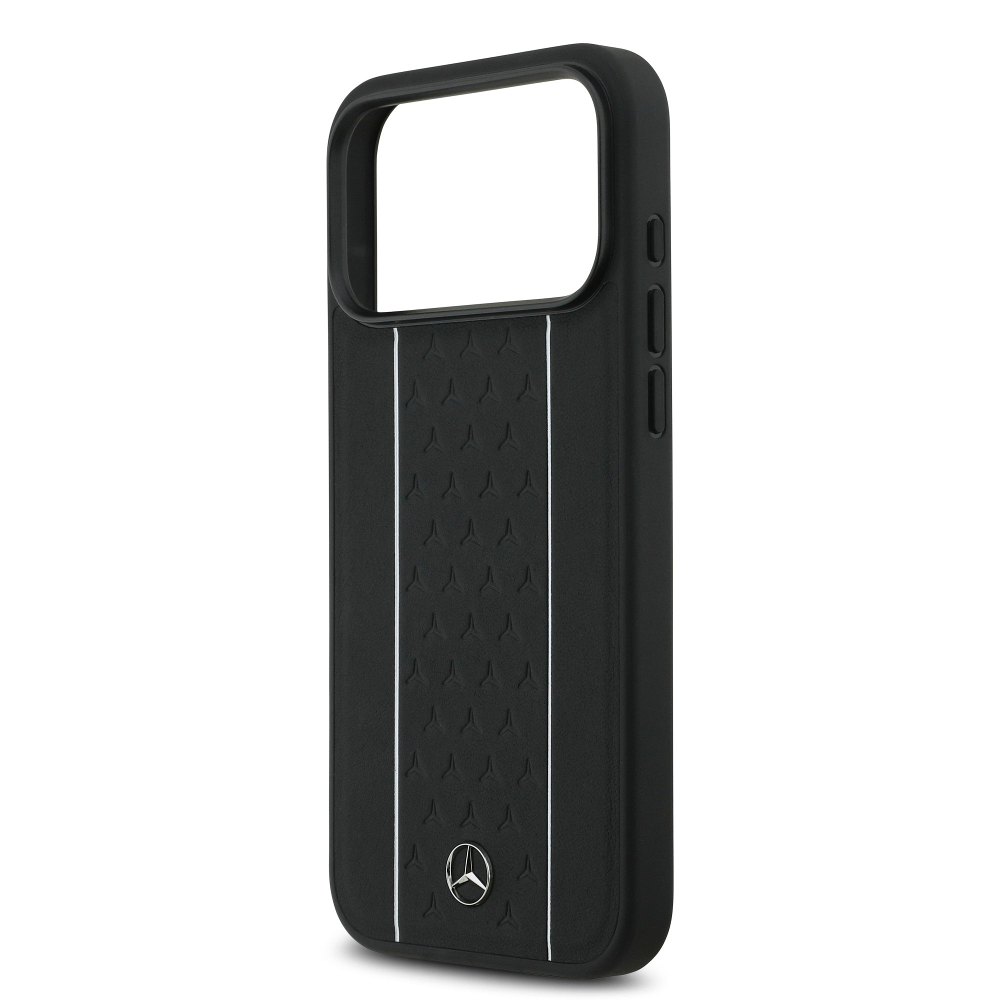 iPhone 17 Pro Max Kılıf Mercedes Benz OrijinalLisanslı M-safe Şarj Özellikli Şeritli Yıldız Desenli Metal Logolu Deri Kılıf