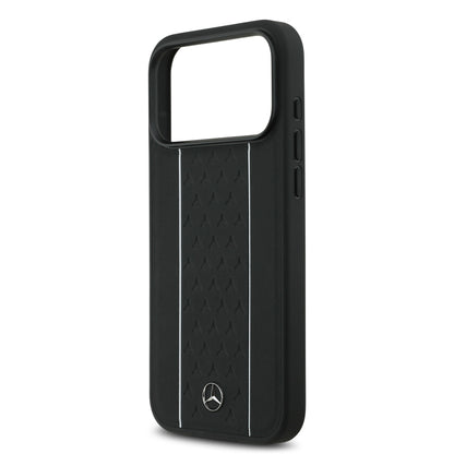 iPhone 17 Pro Max Kılıf Mercedes Benz OrijinalLisanslı M-safe Şarj Özellikli Şeritli Yıldız Desenli Metal Logolu Deri Kılıf