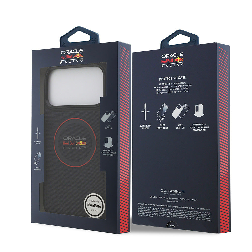 iPhone 17 Pro Max Kılıf Redbull Orijinal Lisanslı M-safe Şarj Özellikli Kırmızı Halka ve Logo Kabartmalı PU Deri Kılıf