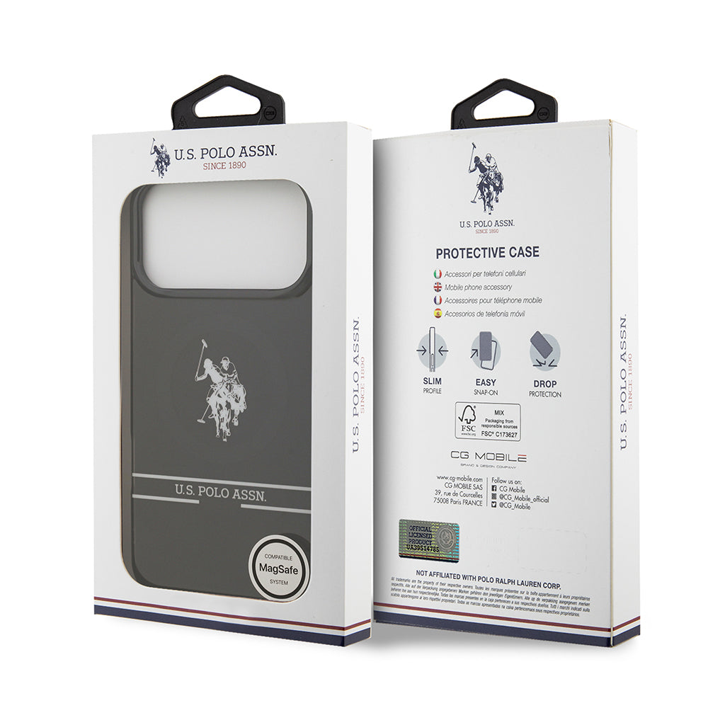 iPhone 17 Pro Max Kılıf U.S. Polo Assn. Orijinal Lisanslı M-safe Şarj Özellikli IML Double Horse Stripe Logolu Kılıf