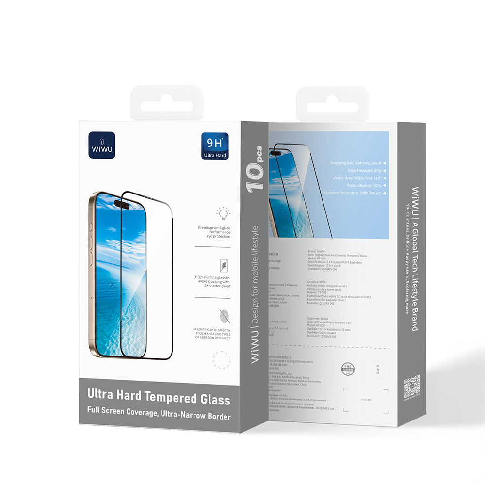 iPhone 17 Pro Wiwu GT-008 Polimer Oleofobik Kaplama Şeffaf Pürüzsüz Temperli Cam Ekran Koruyucu 10'lu Paket