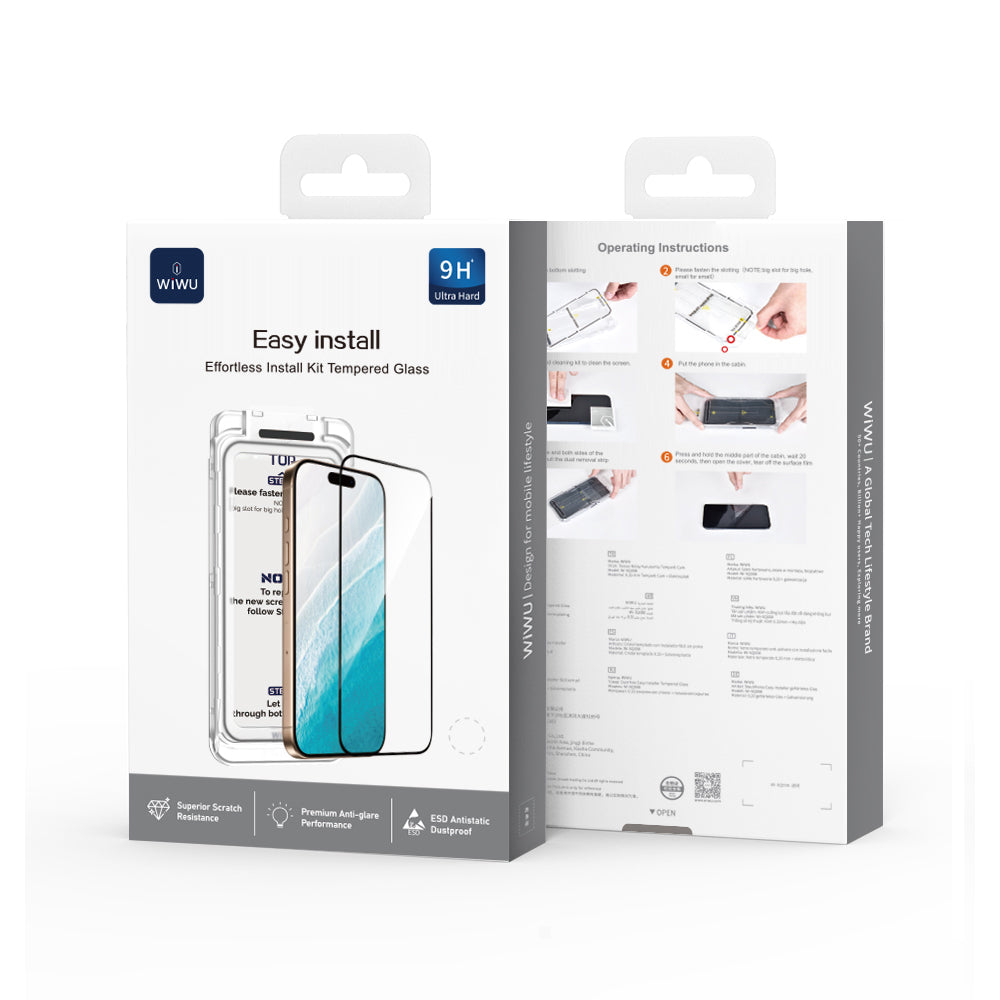 iPhone 17 Pro Wiwu SQ-008 Oleofobik Easy Install Darbeye Karşı Dayanıklı Temperli Cam Ekran Koruyucu + Kolay Uygulama Aparatlı