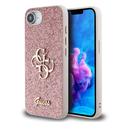 iPhone 17E Kılıf Guess Orijinal Lisanslı 4G Büyük Metal Logolu Glitter Kılıf