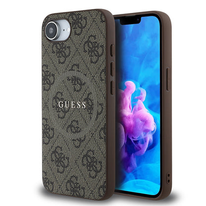 iPhone 17E Kılıf Guess Orijinal Lisanslı M-safe Şarj Özellikli PU Halkalı 4G Desenli Yazı Logolu Kılıf
