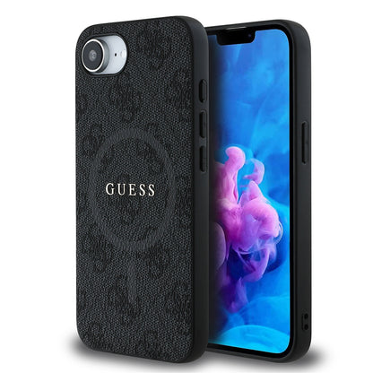 iPhone 17E Kılıf Guess Orijinal Lisanslı M-safe Şarj Özellikli PU Halkalı 4G Desenli Yazı Logolu Kılıf