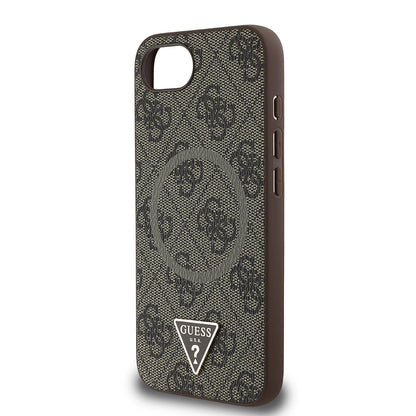 iPhone 17E Kılıf Guess Orijinal Lisanslı M-safe Şarj Özellikli PU Üçgen Logo 4G Desenli Kılıf
