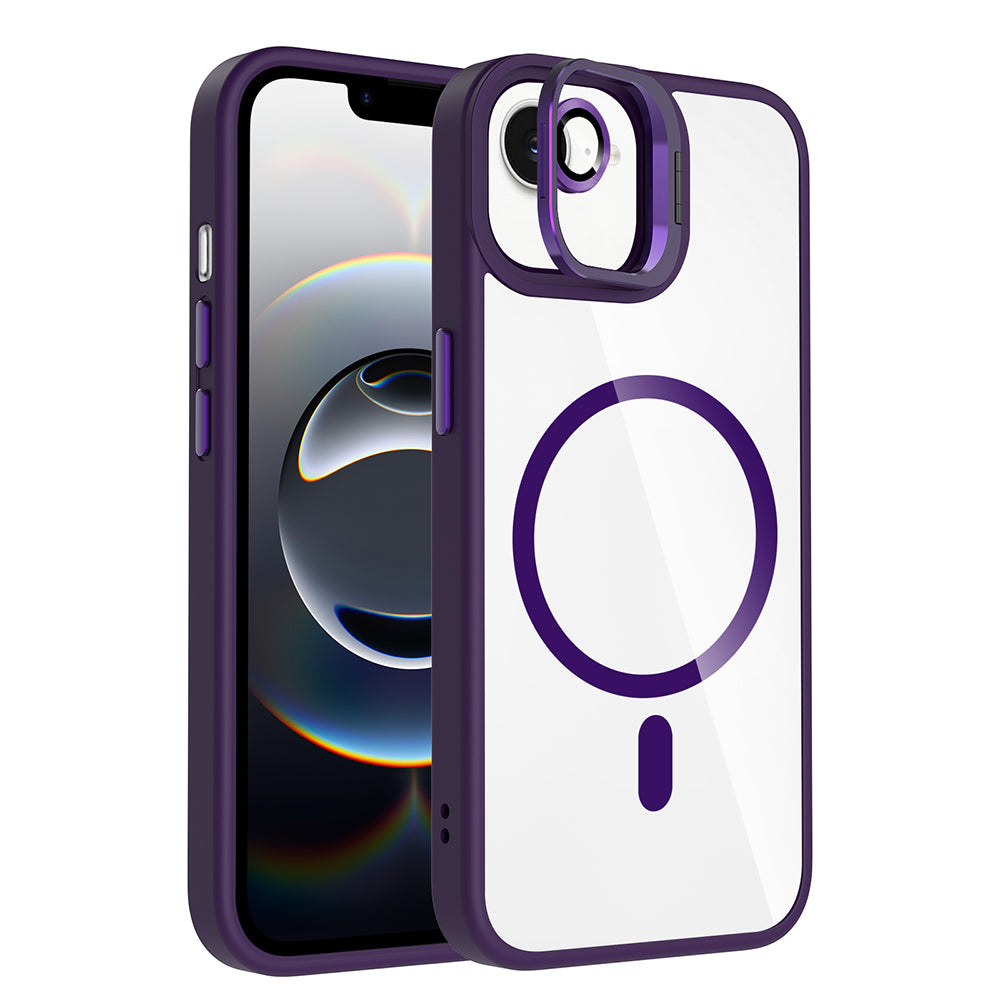 iPhone 17E Kılıf Standlı ve Kamera Lens Hediyeli M-Safe Şarj Özellikli Zore Etro Kılıf