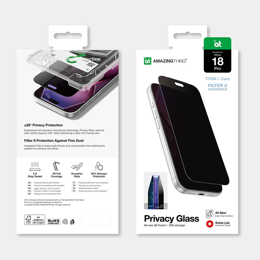 iPhone 18 Pro Amazingthing Titan Privacy Parmak İzi Bırakmayan Temperli Cam Ekran Koruyucu