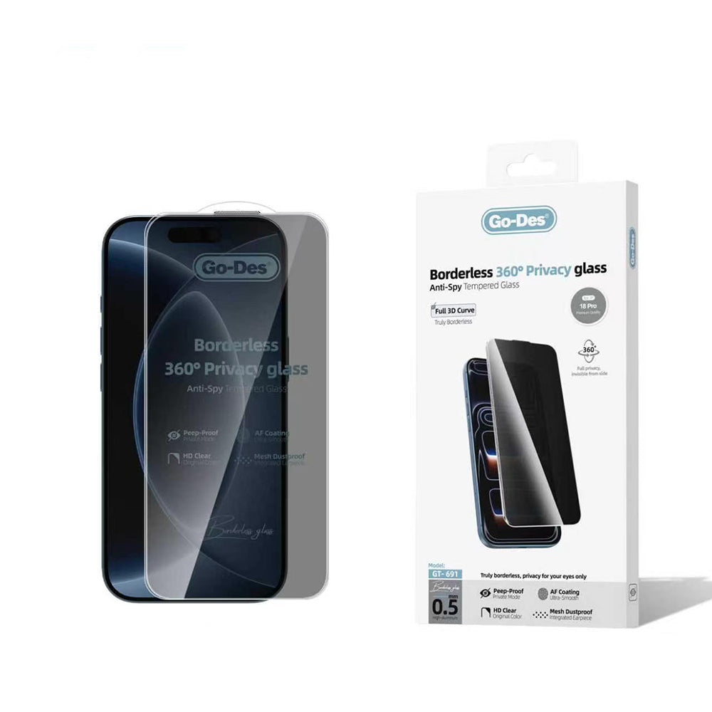 iPhone 18 Pro Go Des AF Borderless Privacy Temperli Cam Ekran Koruyucu